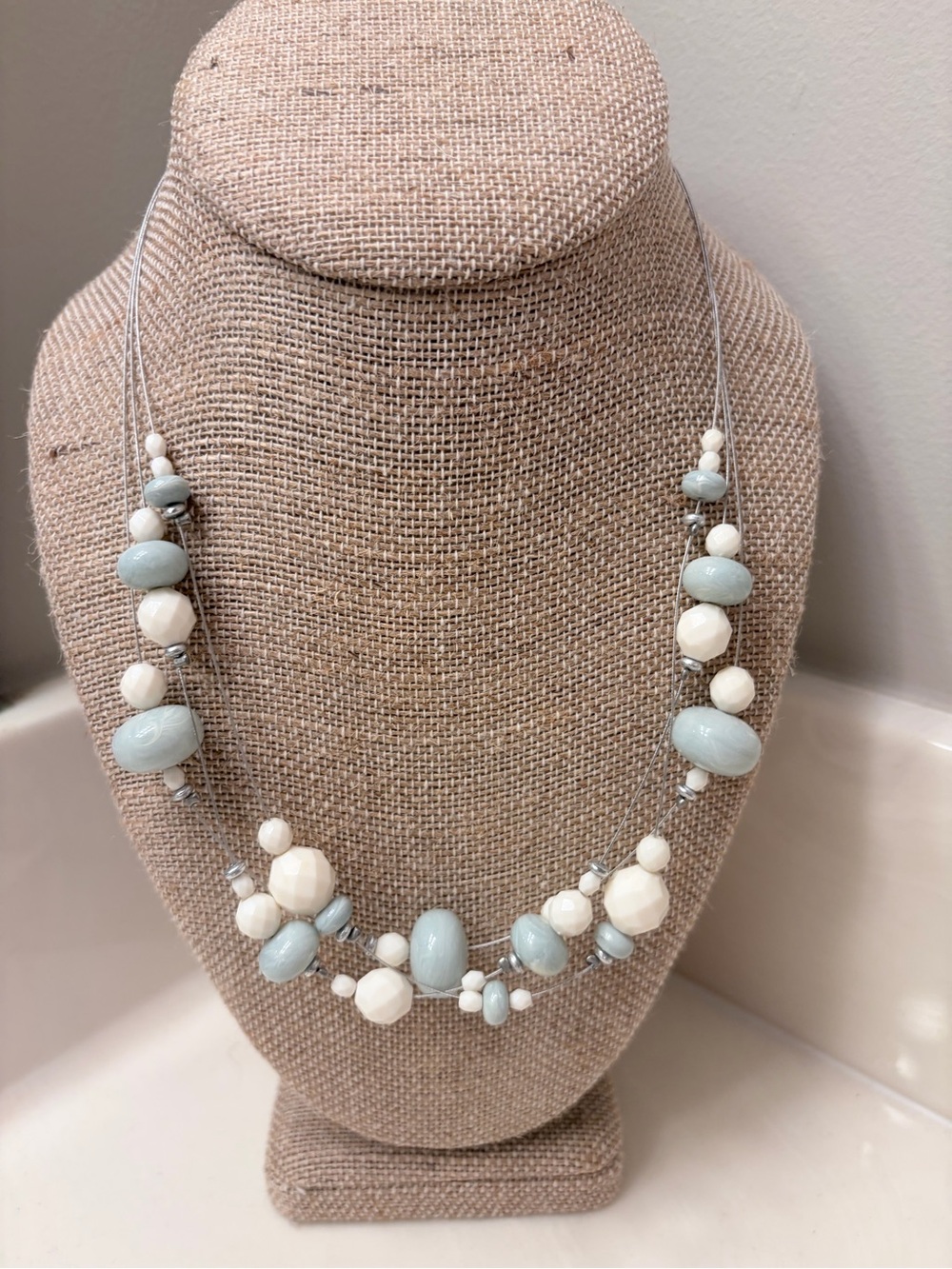 Premier Designs Pale Blue and White Multi-Bead Necklace